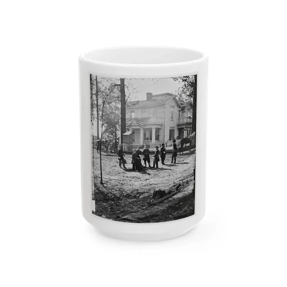 Atlanta, Georgia. Federal Officers Standing In Front Of House. (Formerly Headquarters Of Gen. John Bell Hood.) (U.S. Civil War) White Coffee Mug 15oz - Go Mug Yourself