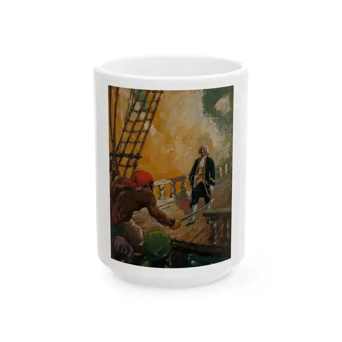 Attack on the High Seas, Treasure Island interior illustration - White Coffee Mug 15oz - Go Mug Yourself