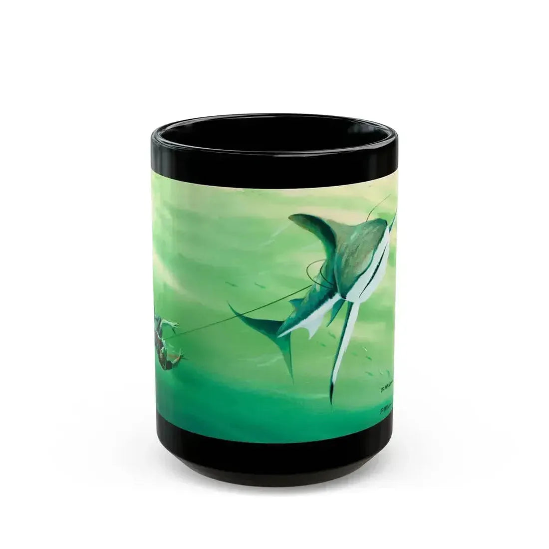 Attacked By A Killer Shark, Reader's Digest interior illustration, April 1972 - Black Coffee Mug 15oz - Go Mug Yourself