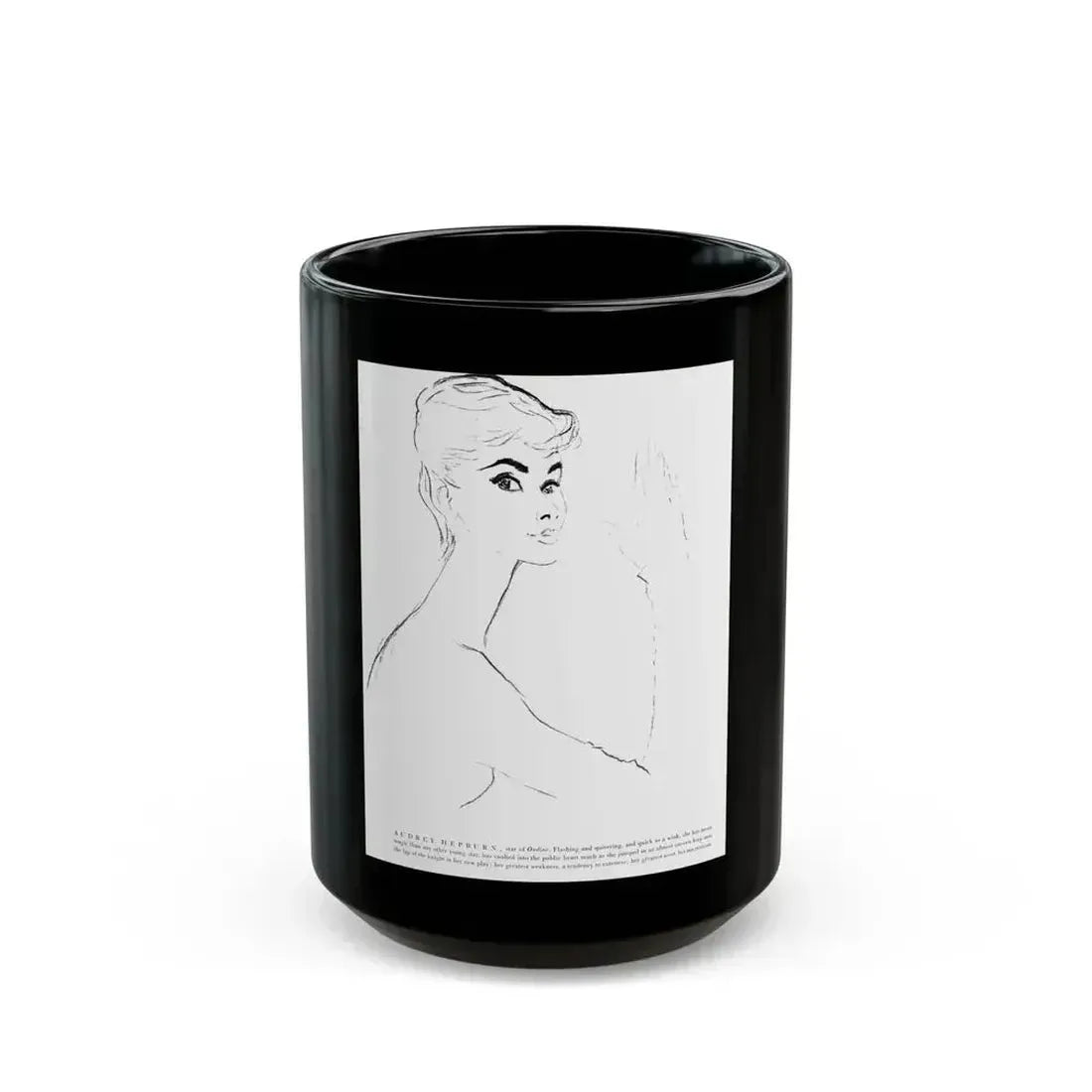 Audrey Hepburn, star of Ondine, 1954 - Black Coffee Mug 15oz - Go Mug Yourself