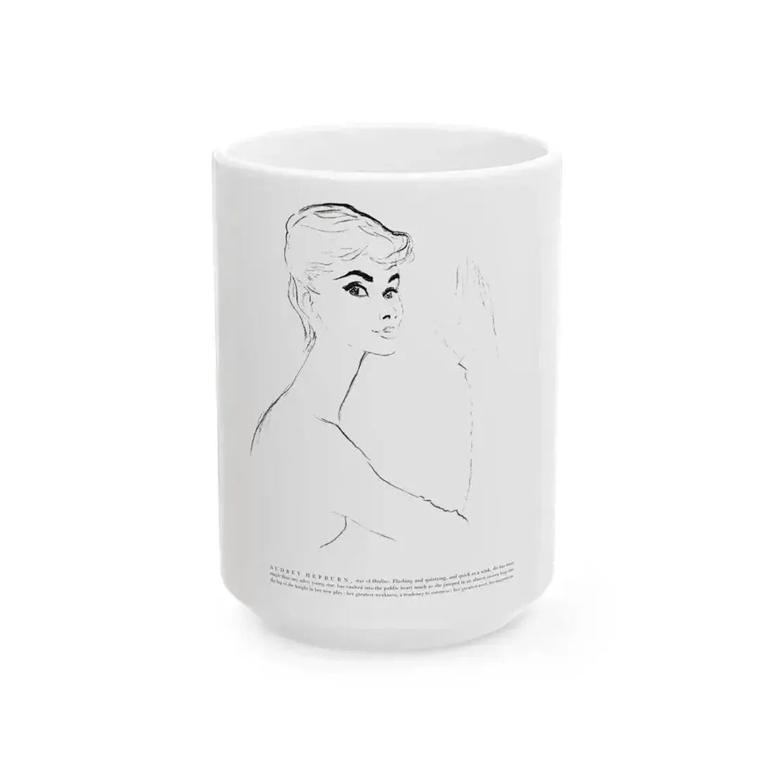 Audrey Hepburn, star of Ondine, 1954 - White Coffee Mug 15oz - Go Mug Yourself