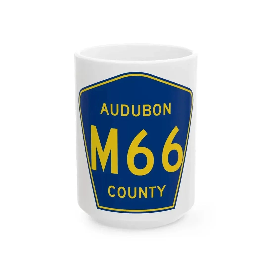 Audubon County Route M66 IA (Iowa) (Road Sign) White Coffee Mug 15oz - Go Mug Yourself