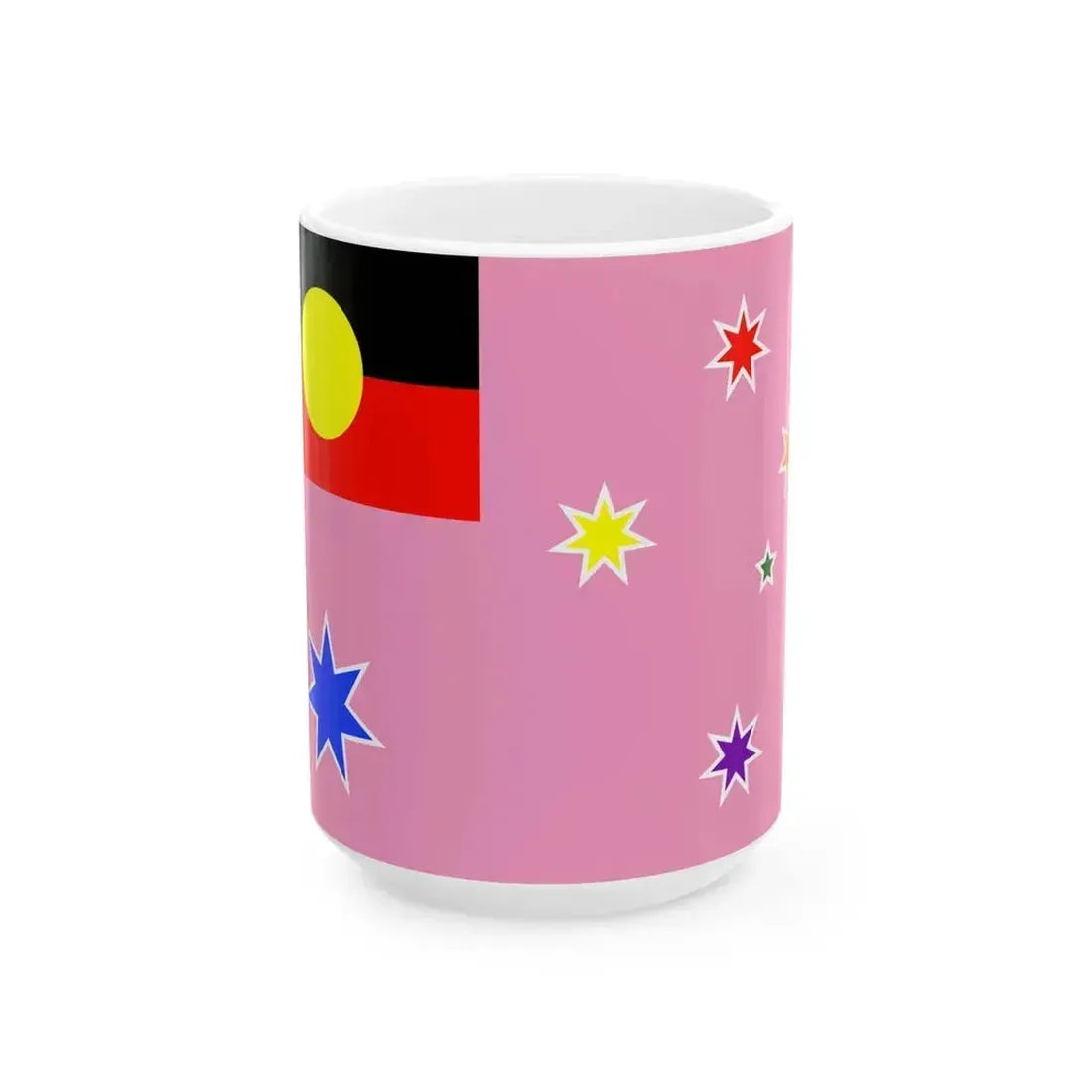 Australian Gay Pride with Aboriginal Flag Rainbow Crux 2-3 (Australia) White Coffee Mug 15oz - Go Mug Yourself