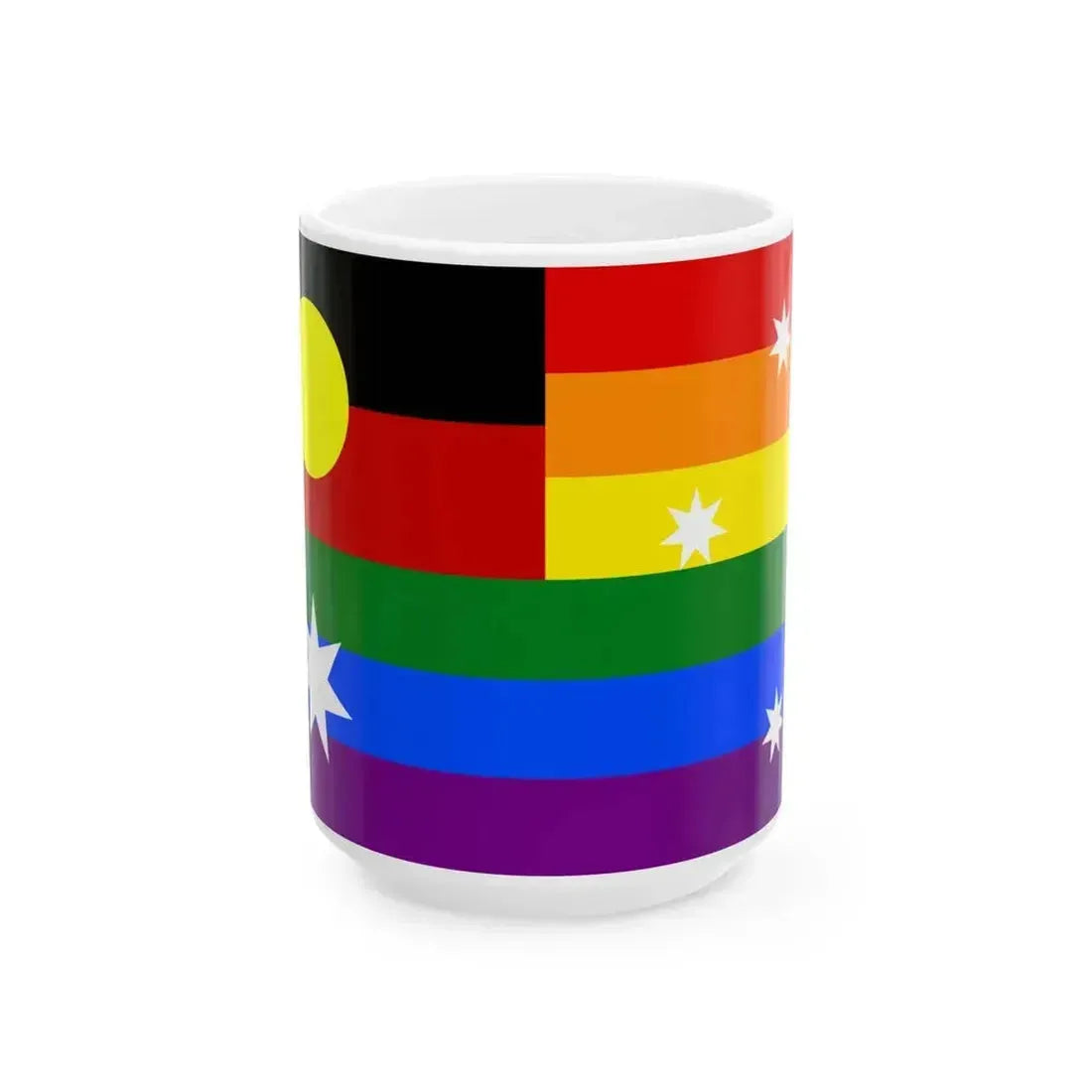 Australian LGBT Flag with Aboriginal Flag (Australia) White Coffee Mug 15oz - Go Mug Yourself