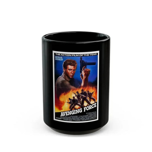 AVENGING FORCE 1986 Movie Poster - Black Coffee Mug 15oz - Go Mug Yourself