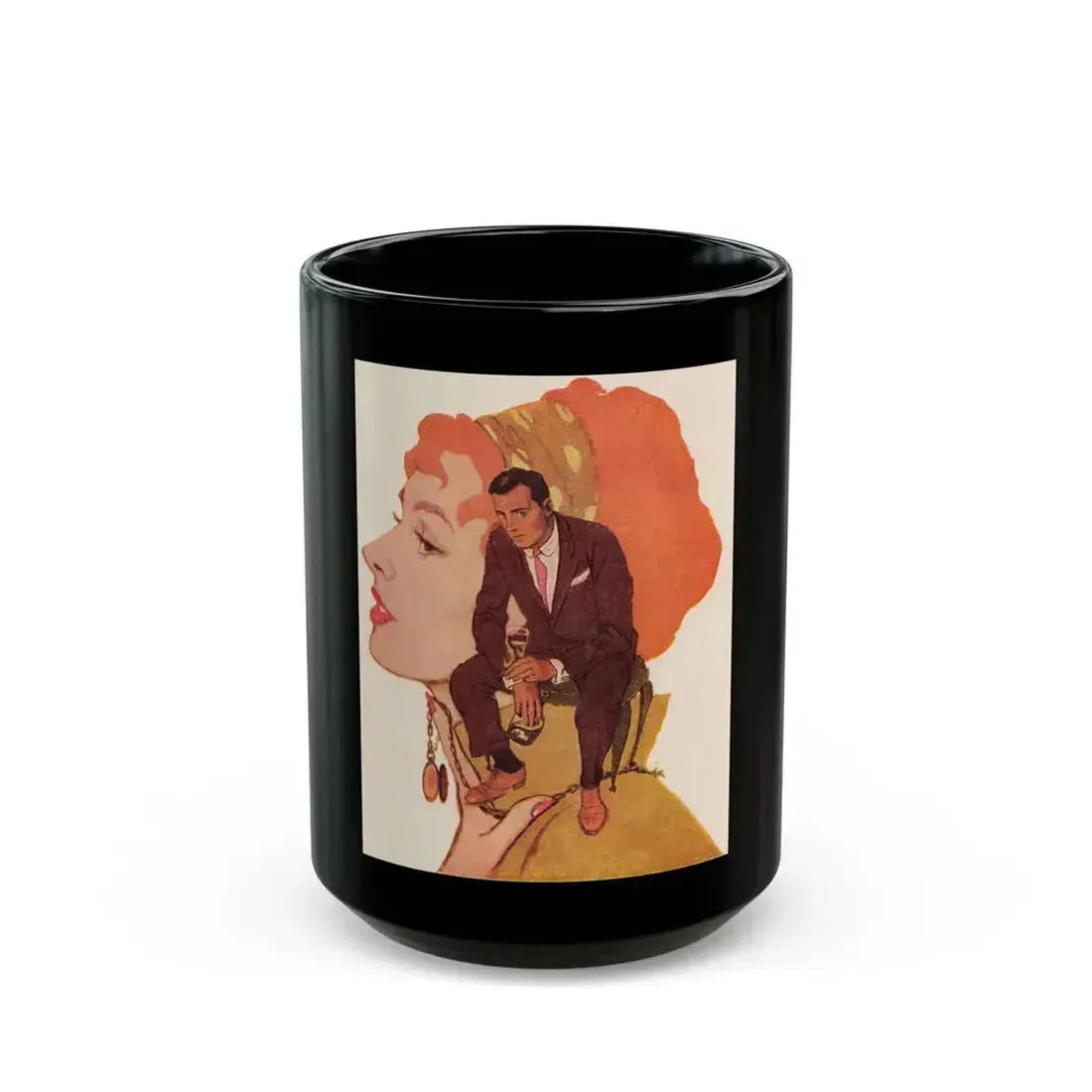 Bachelor Santa Claus (2), Cosmopolitan Illustration, December 1958 - Black Coffee Mug 15oz - Go Mug Yourself