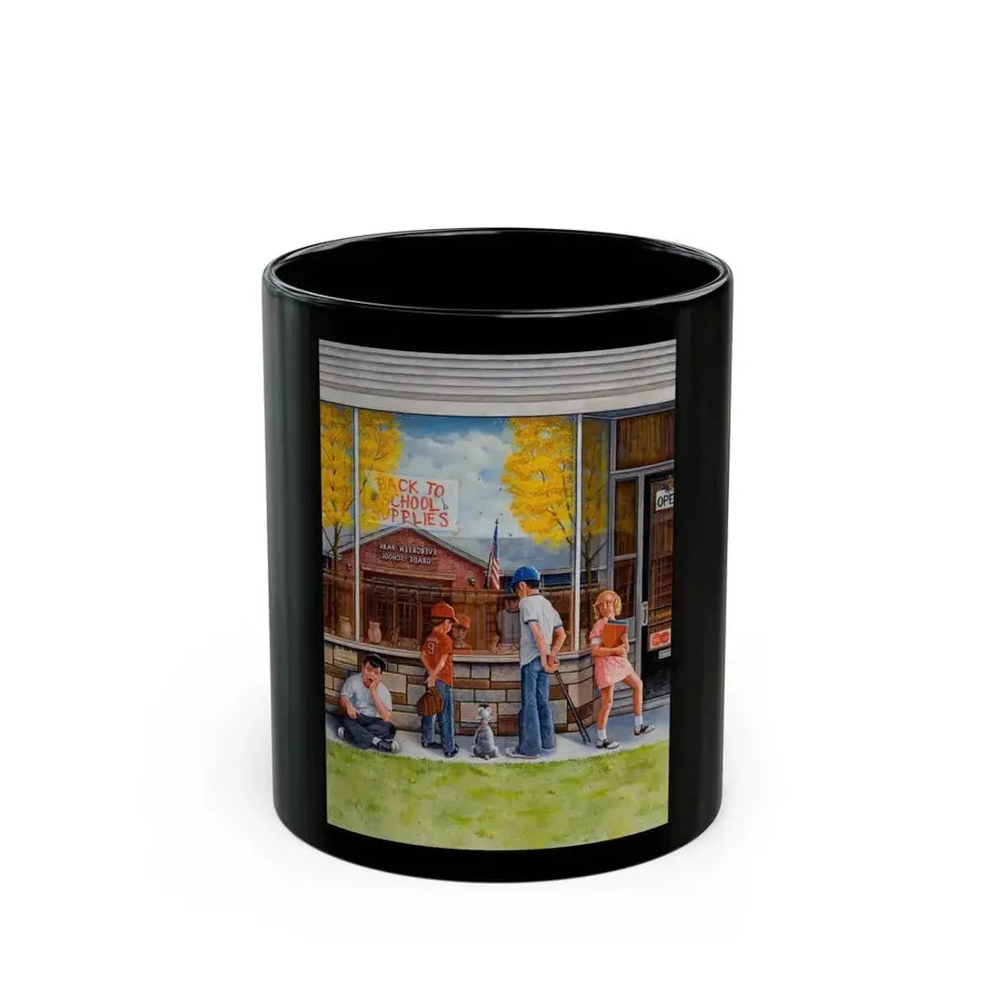 Back to School Supplies, Saturday Evening Post cover, September-October 1973 - Black Coffee Mug 11oz - Go Mug Yourself