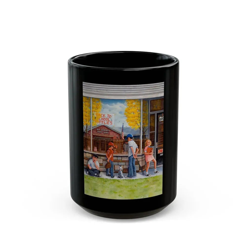 Back to School Supplies, Saturday Evening Post cover, September-October 1973 - Black Coffee Mug 15oz - Go Mug Yourself