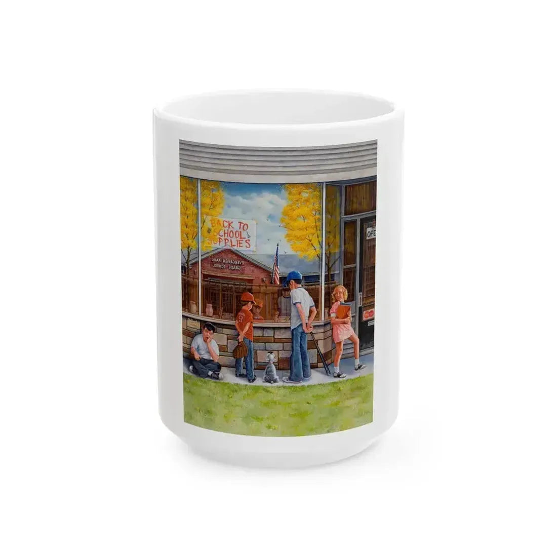 Back to School Supplies, Saturday Evening Post cover, September-October 1973 - White Coffee Mug 15oz - Go Mug Yourself