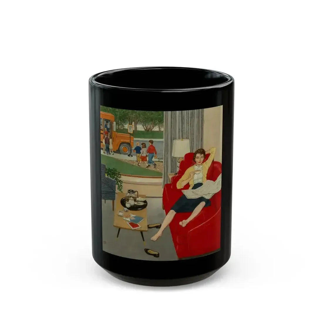 Back to School, The Saturday Evening Post cover, September 12, 1959 - Black Coffee Mug 15oz - Go Mug Yourself