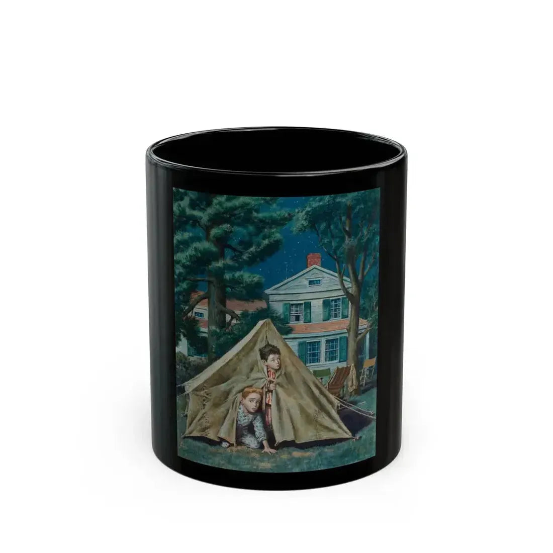 Backyard Campers, Saturday Evening Post cover, September 5, 1953 - Black Coffee Mug 11oz - Go Mug Yourself