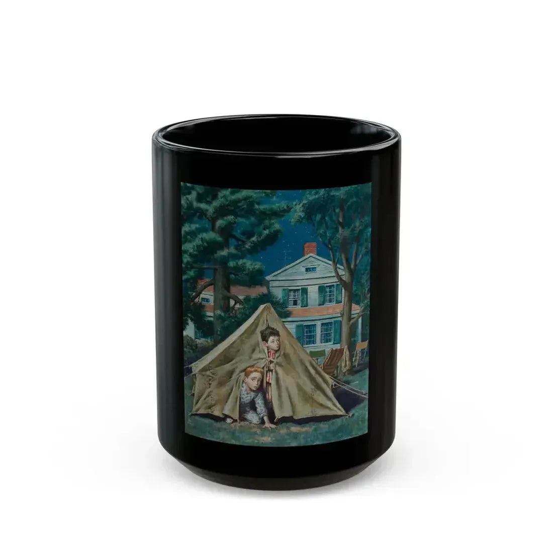 Backyard Campers, Saturday Evening Post cover, September 5, 1953 - Black Coffee Mug 15oz - Go Mug Yourself