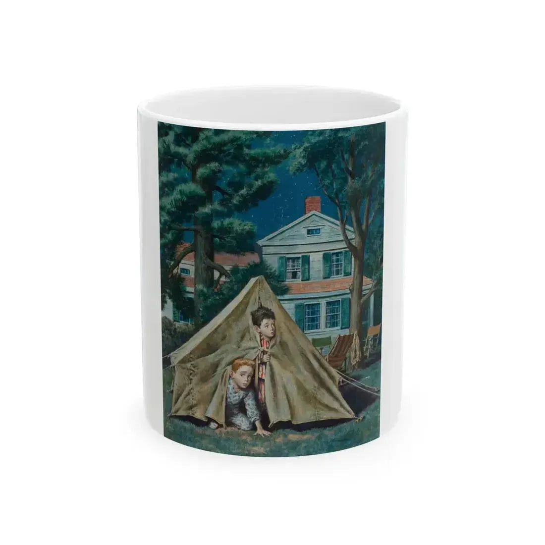 Backyard Campers, Saturday Evening Post cover, September 5, 1953 - White Coffee Mug 11oz - Go Mug Yourself