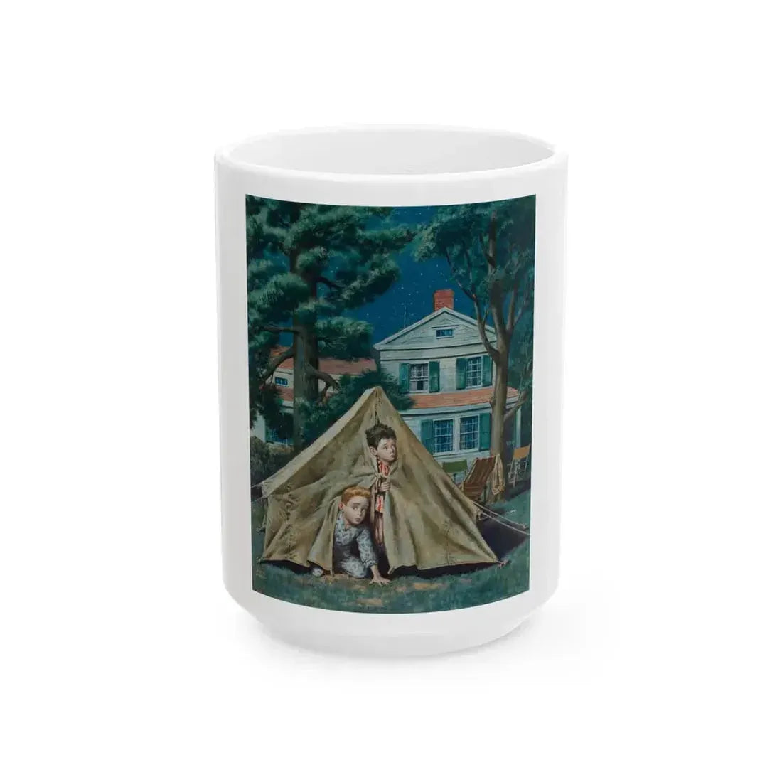 Backyard Campers, Saturday Evening Post cover, September 5, 1953 - White Coffee Mug 15oz - Go Mug Yourself