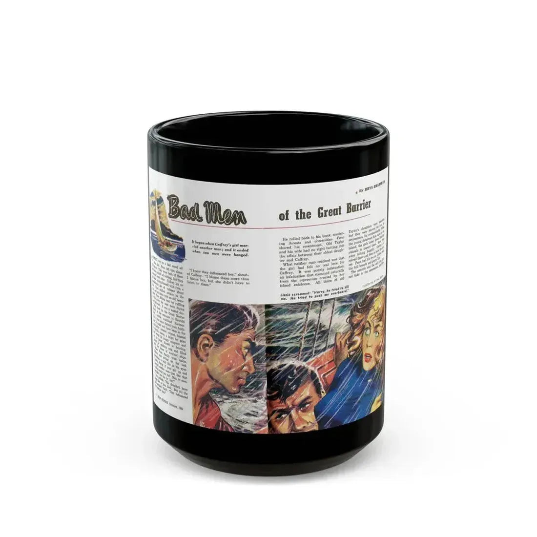 Bad Men of the Great Barrier, Man Junior, October 1948 - Black Coffee Mug 15oz - Go Mug Yourself