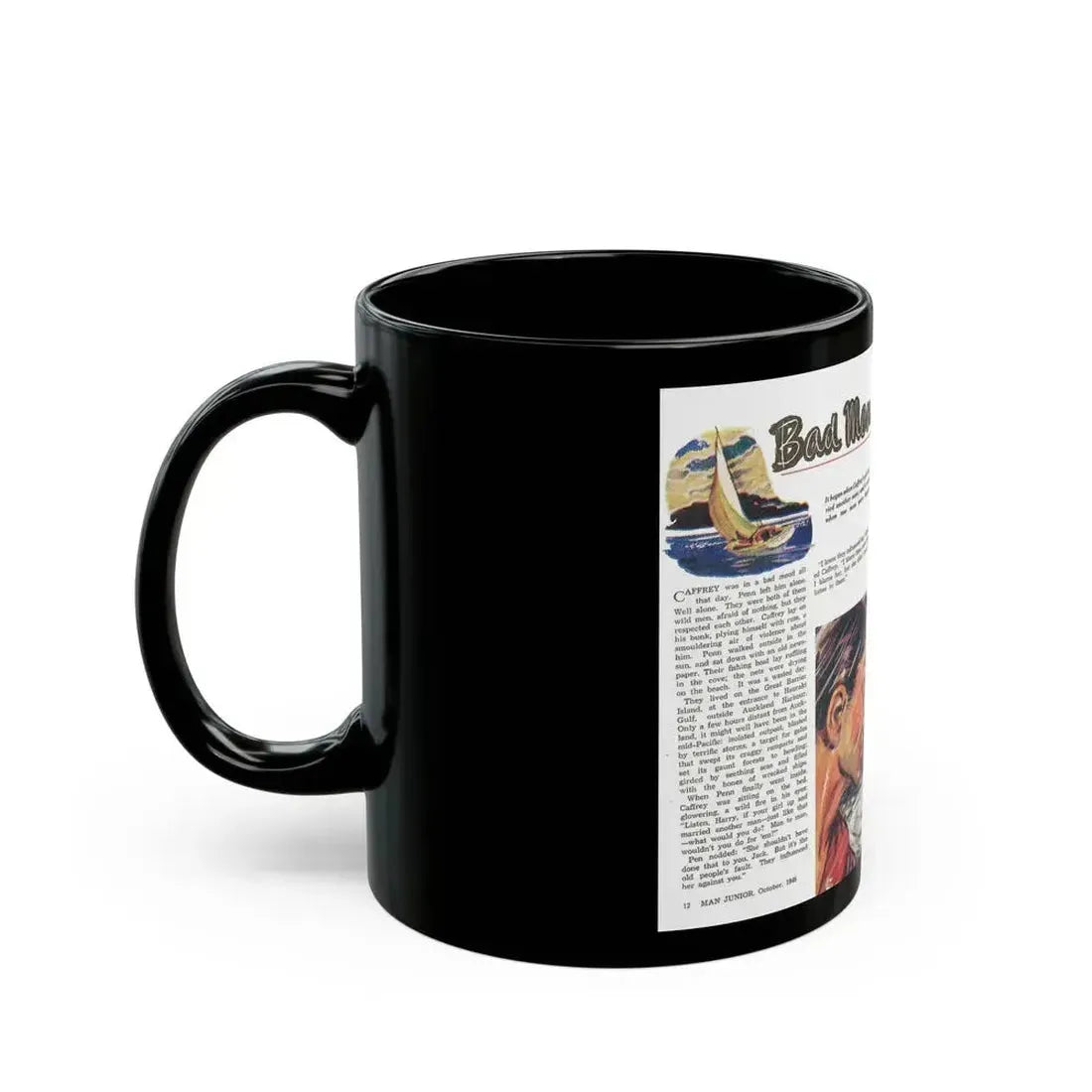 Bad Men of the Great Barrier, Man Junior, October 1948 - Black Coffee Mug - Go Mug Yourself