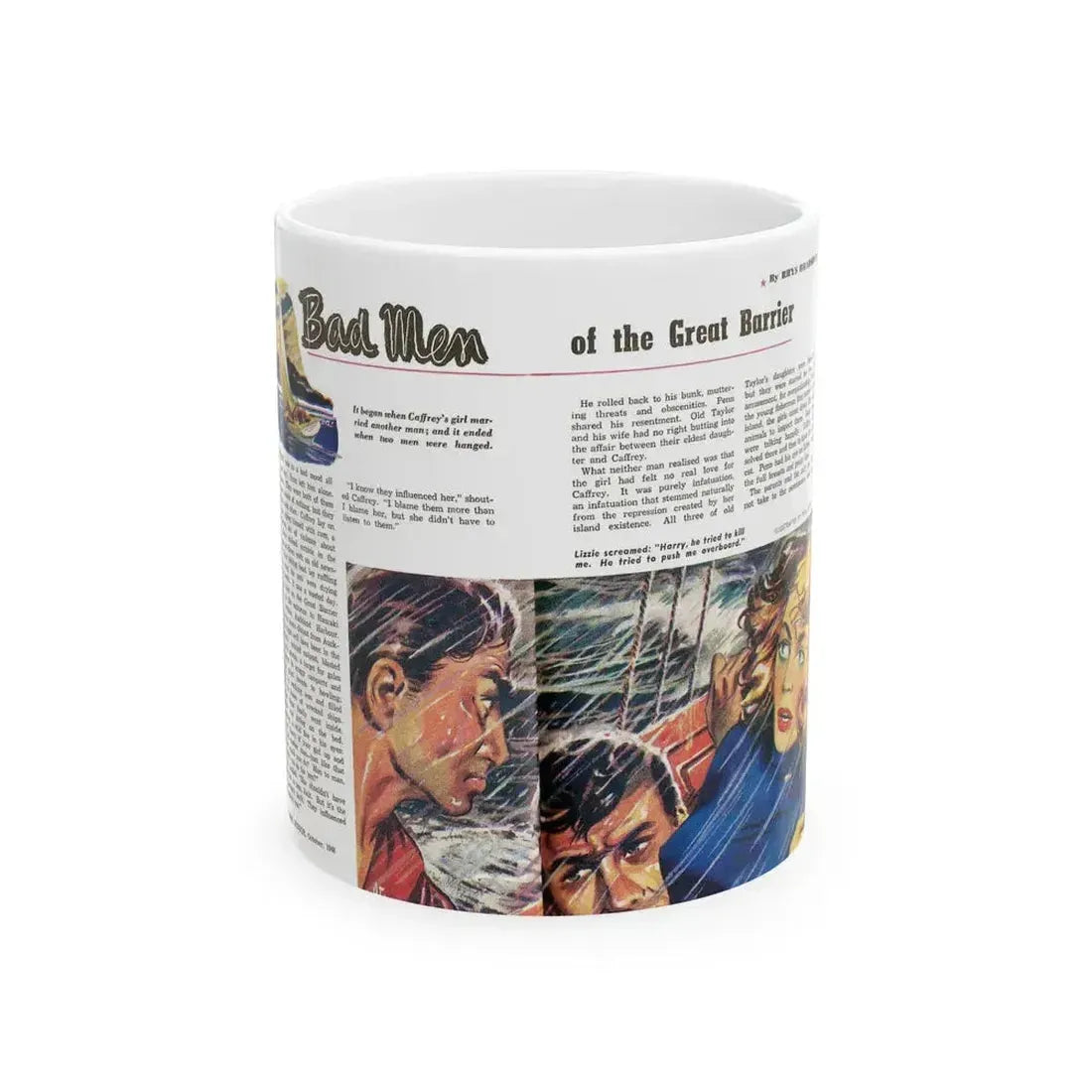 Bad Men of the Great Barrier, Man Junior, October 1948 - White Coffee Mug 11oz - Go Mug Yourself