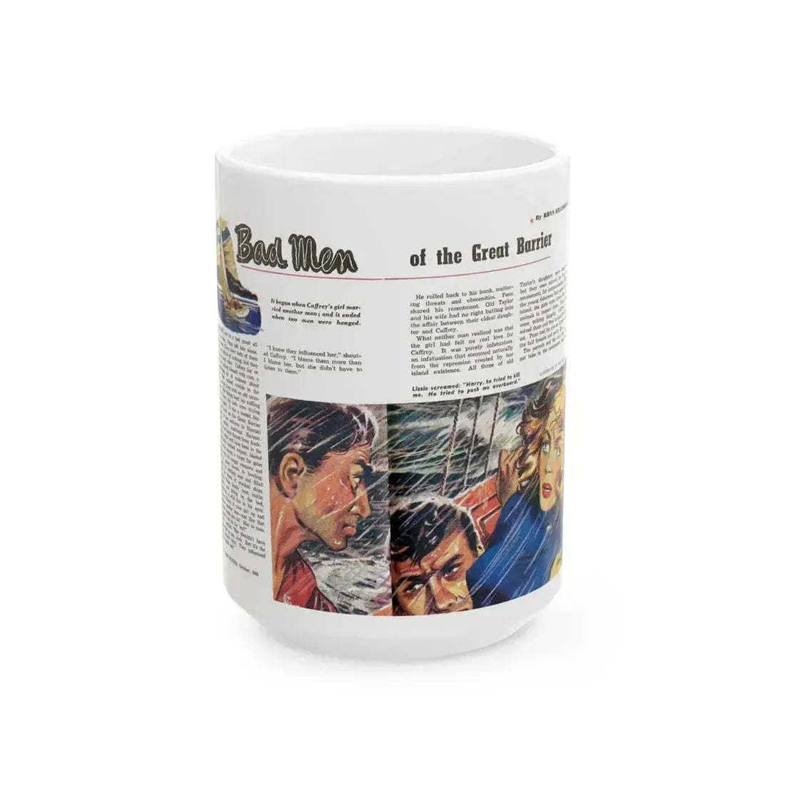 Bad Men of the Great Barrier, Man Junior, October 1948 - White Coffee Mug 15oz - Go Mug Yourself