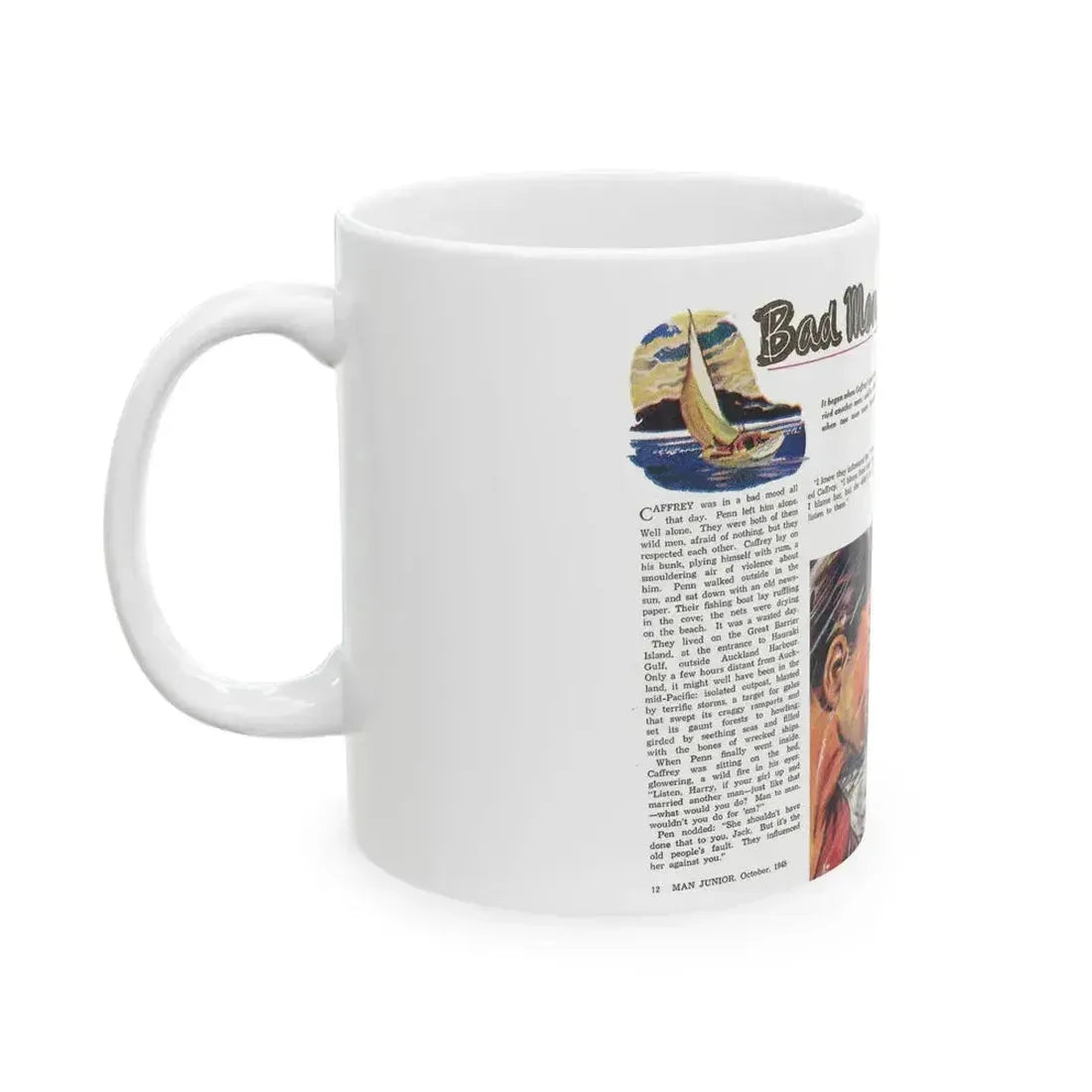 Bad Men of the Great Barrier, Man Junior, October 1948 - White Coffee Mug - Go Mug Yourself