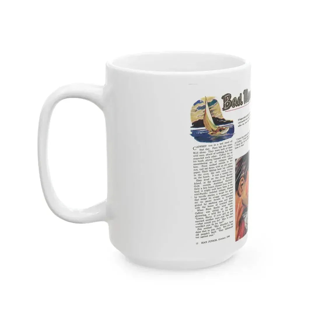 Bad Men of the Great Barrier, Man Junior, October 1948 - White Coffee Mug - Go Mug Yourself