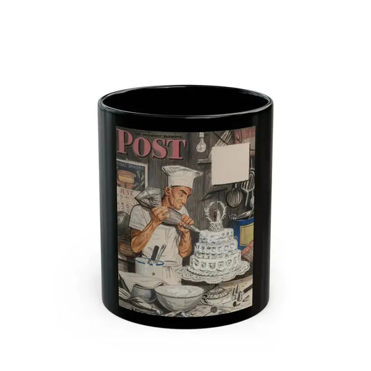 Baker Frosting Cake, The Saturday Evening Post cover study, June 16, 1945 - Black Coffee Mug 11oz - Go Mug Yourself