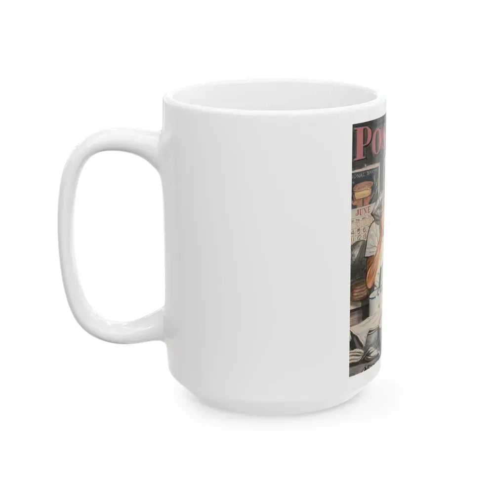 Baker Frosting Cake, The Saturday Evening Post cover study, June 16, 1945 - White Coffee Mug - Go Mug Yourself