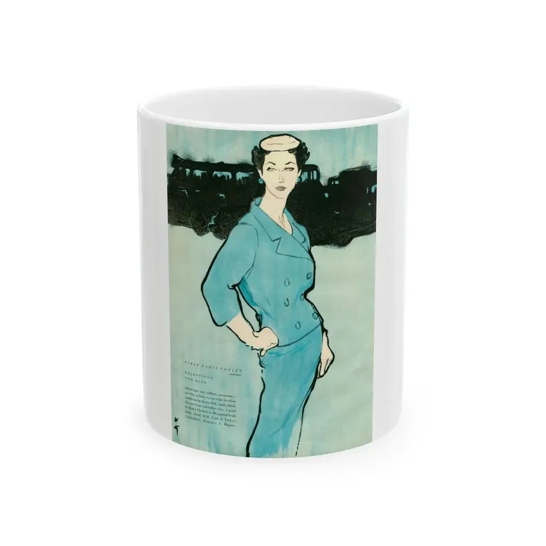 Balensiaga - New Blue, Vogue Illustrations, 1954 - White Coffee Mug 11oz - Go Mug Yourself