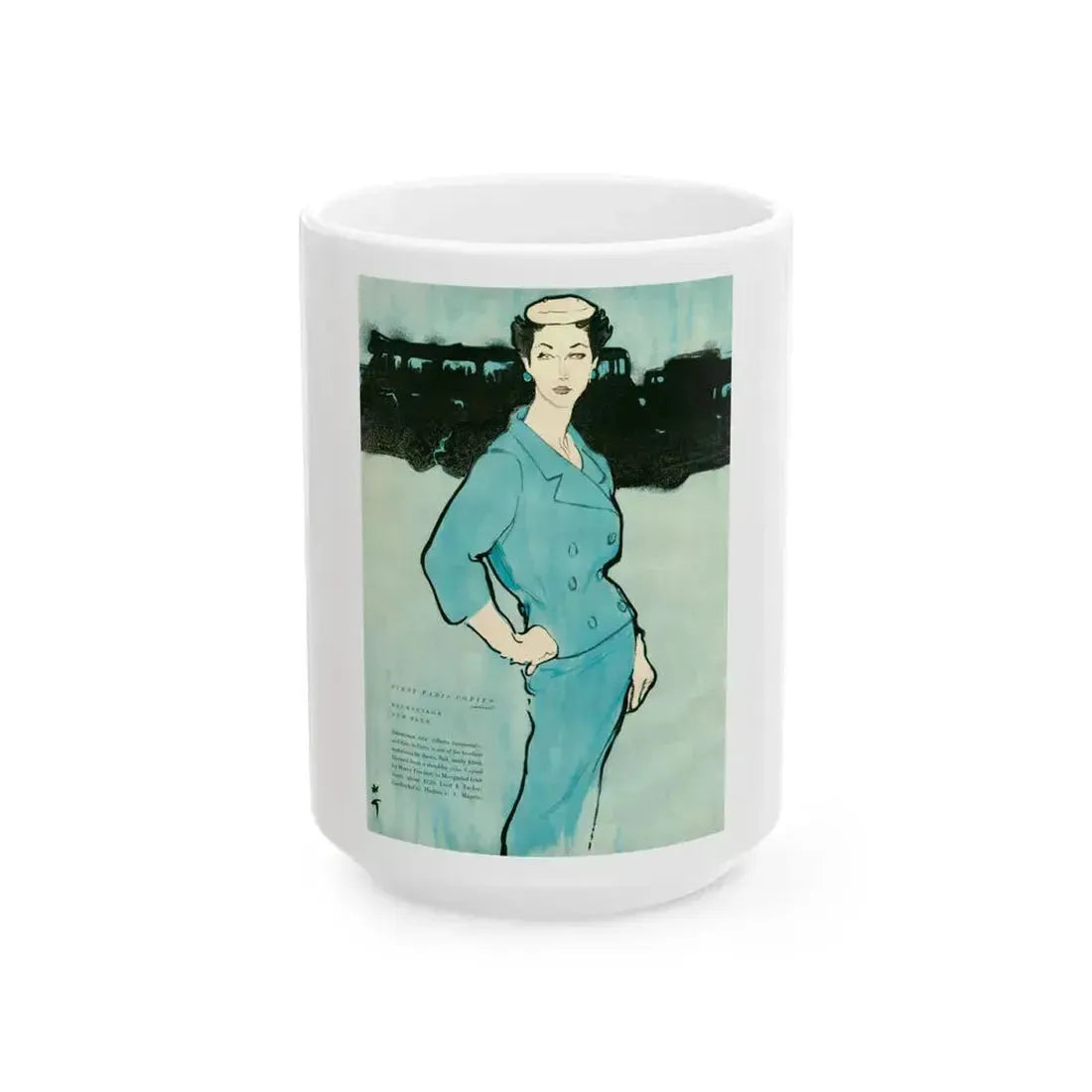 Balensiaga - New Blue, Vogue Illustrations, 1954 - White Coffee Mug 15oz - Go Mug Yourself