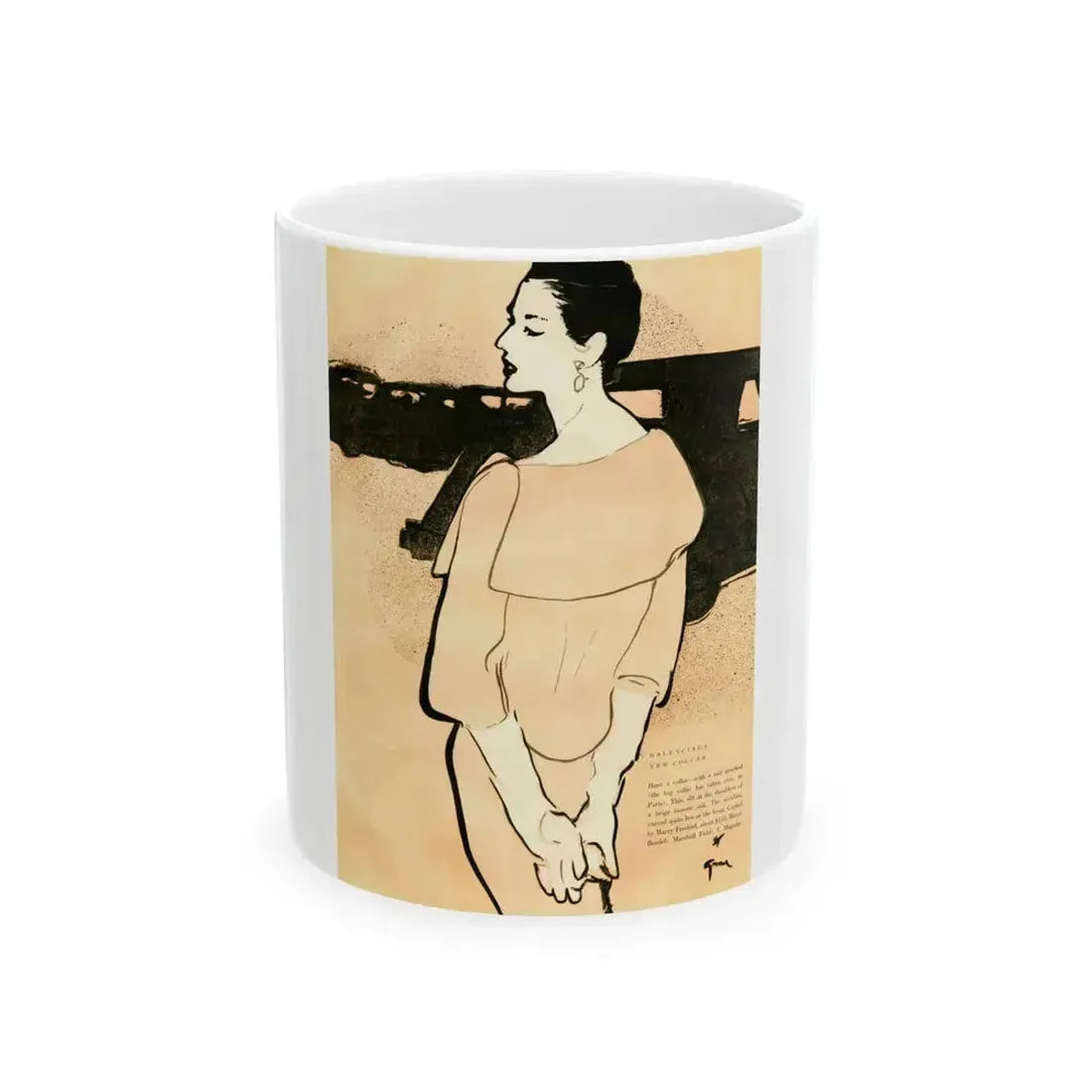 Balensiaga - New Collar, Vogue Illustrations, 1954 - White Coffee Mug 11oz - Go Mug Yourself