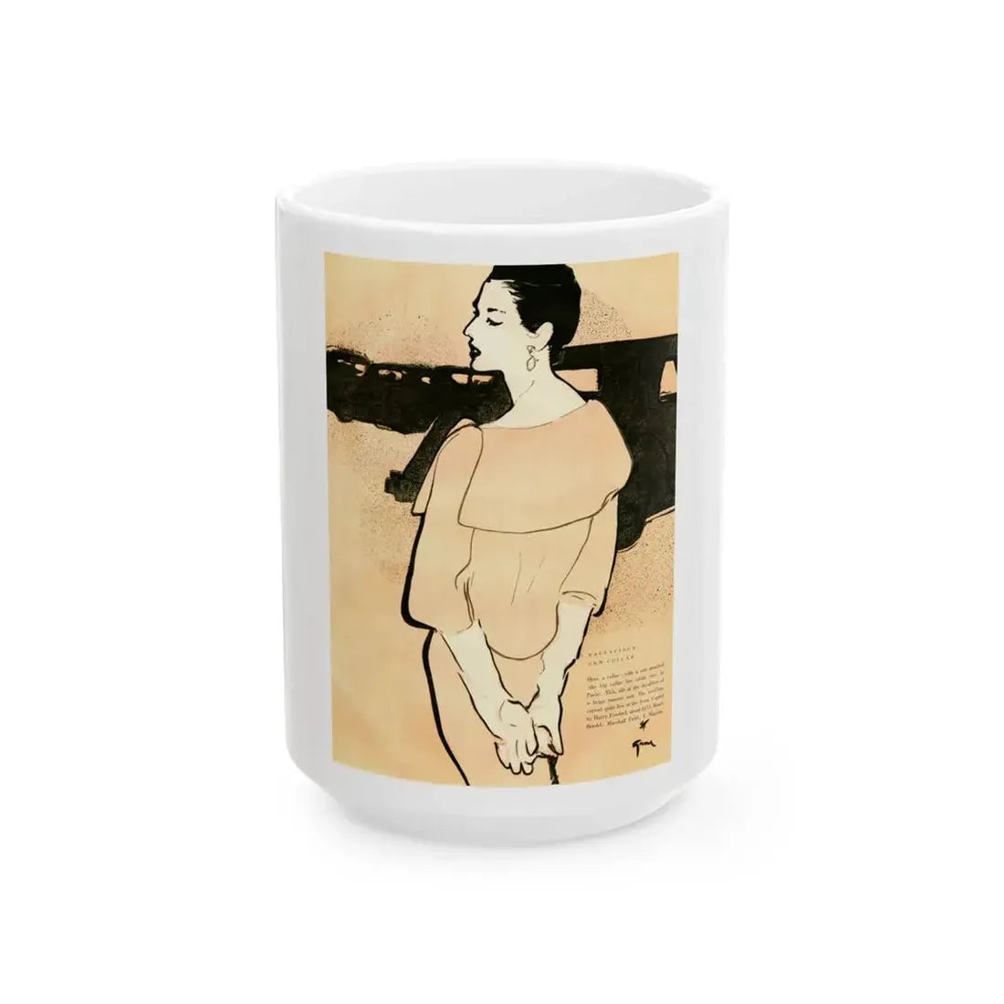 Balensiaga - New Collar, Vogue Illustrations, 1954 - White Coffee Mug 15oz - Go Mug Yourself