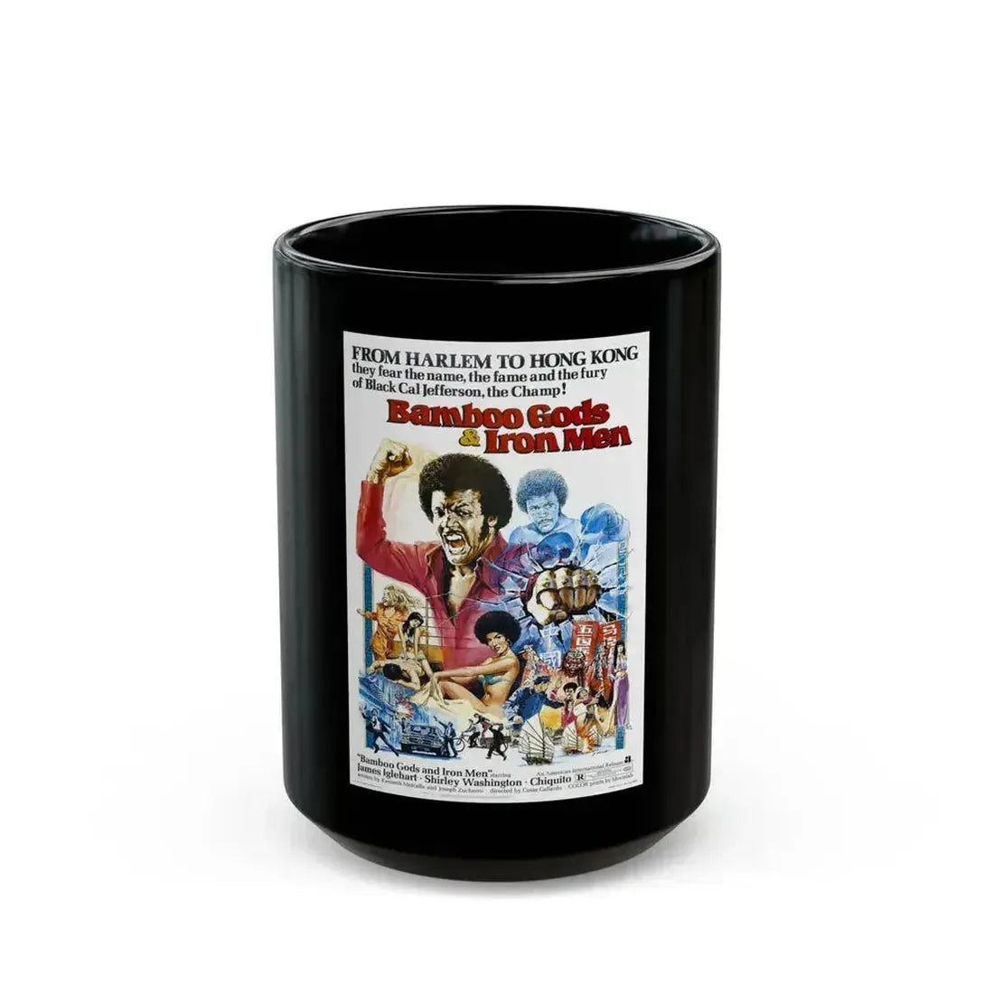 BAMBOO GODS & IRON MEN 1974 Movie Poster - Black Coffee Mug 15oz - Go Mug Yourself