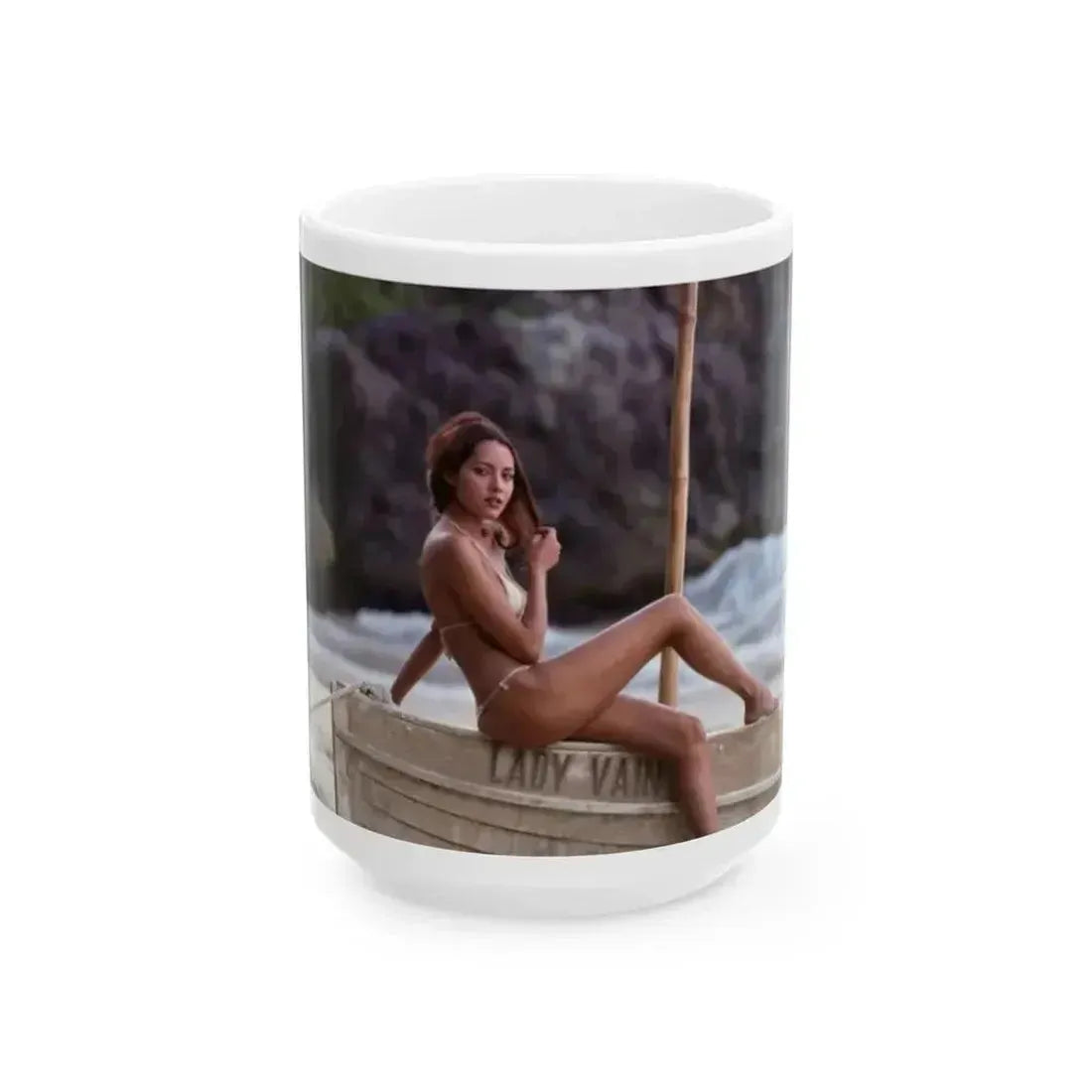 Barbara Carrera #100 (Vintage Female Icon) White Coffee Mug 15oz - Go Mug Yourself