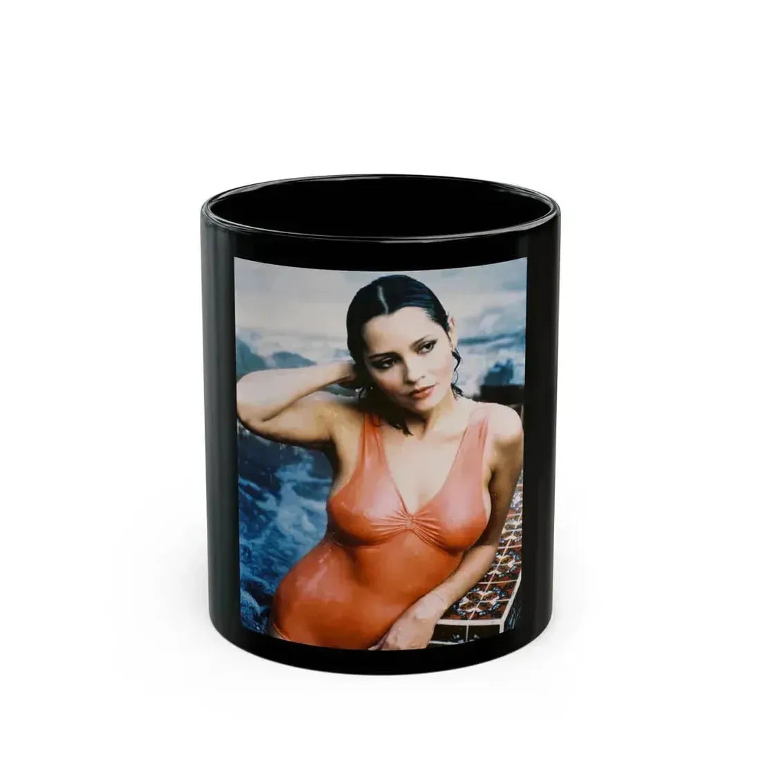 Barbara Carrera #11 (Vintage Female Icon) Black Coffee Mug 11oz - Go Mug Yourself