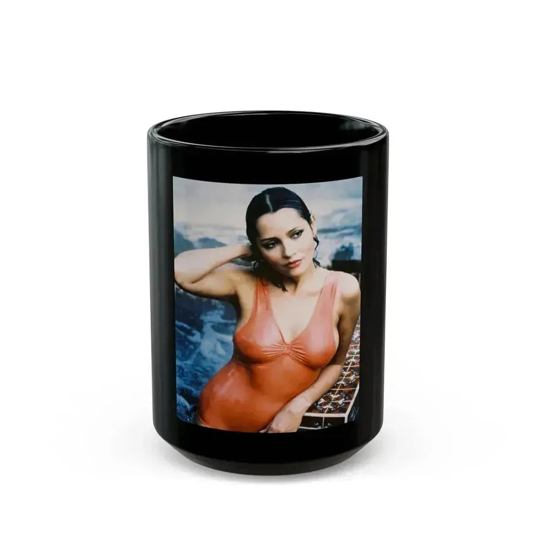 Barbara Carrera #11 (Vintage Female Icon) Black Coffee Mug 15oz - Go Mug Yourself