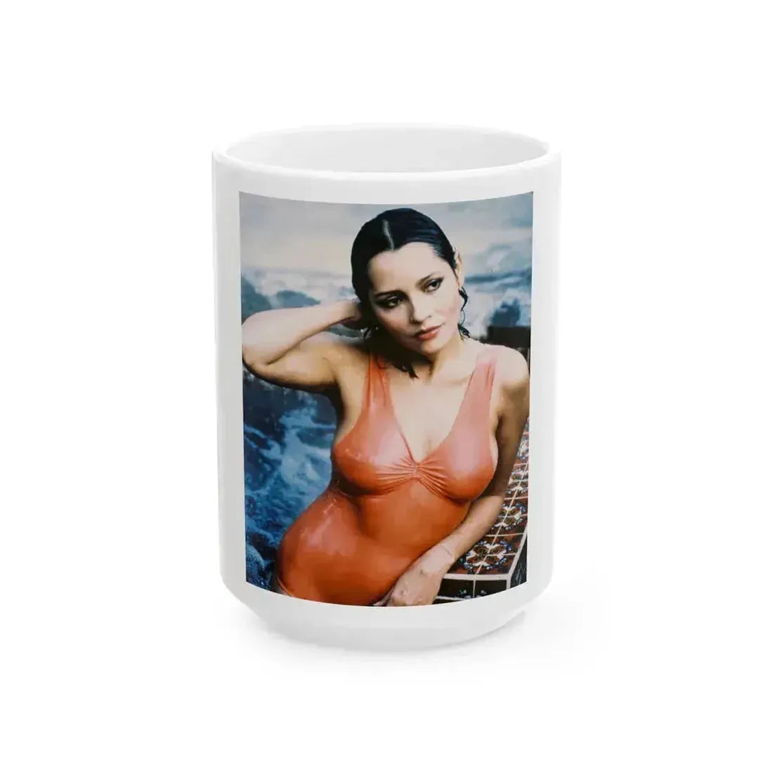 Barbara Carrera #11 (Vintage Female Icon) White Coffee Mug 15oz - Go Mug Yourself