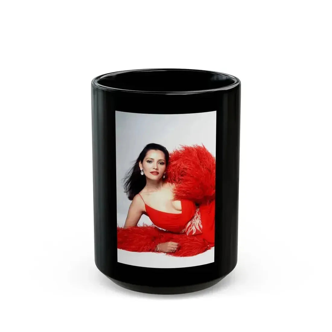 Barbara Carrera #120 (Vintage Female Icon) Black Coffee Mug 15oz - Go Mug Yourself