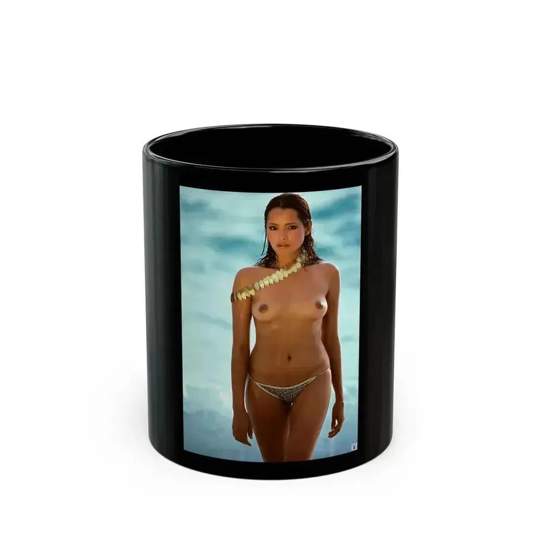 Barbara Carrera #19 - Topless (Vintage Female Icon) Black Coffee Mug 11oz - Go Mug Yourself