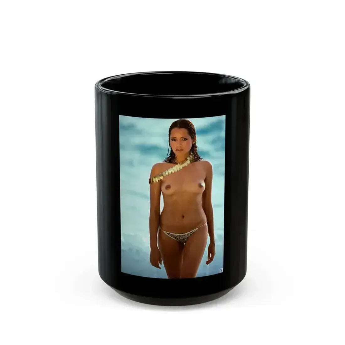 Barbara Carrera #19 - Topless (Vintage Female Icon) Black Coffee Mug 15oz - Go Mug Yourself