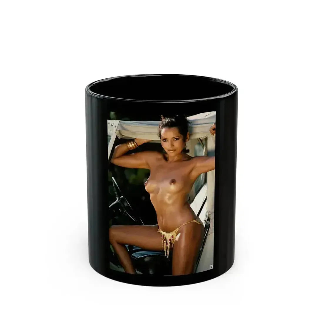 Barbara Carrera #35 - Topless (Vintage Female Icon) Black Coffee Mug 11oz - Go Mug Yourself