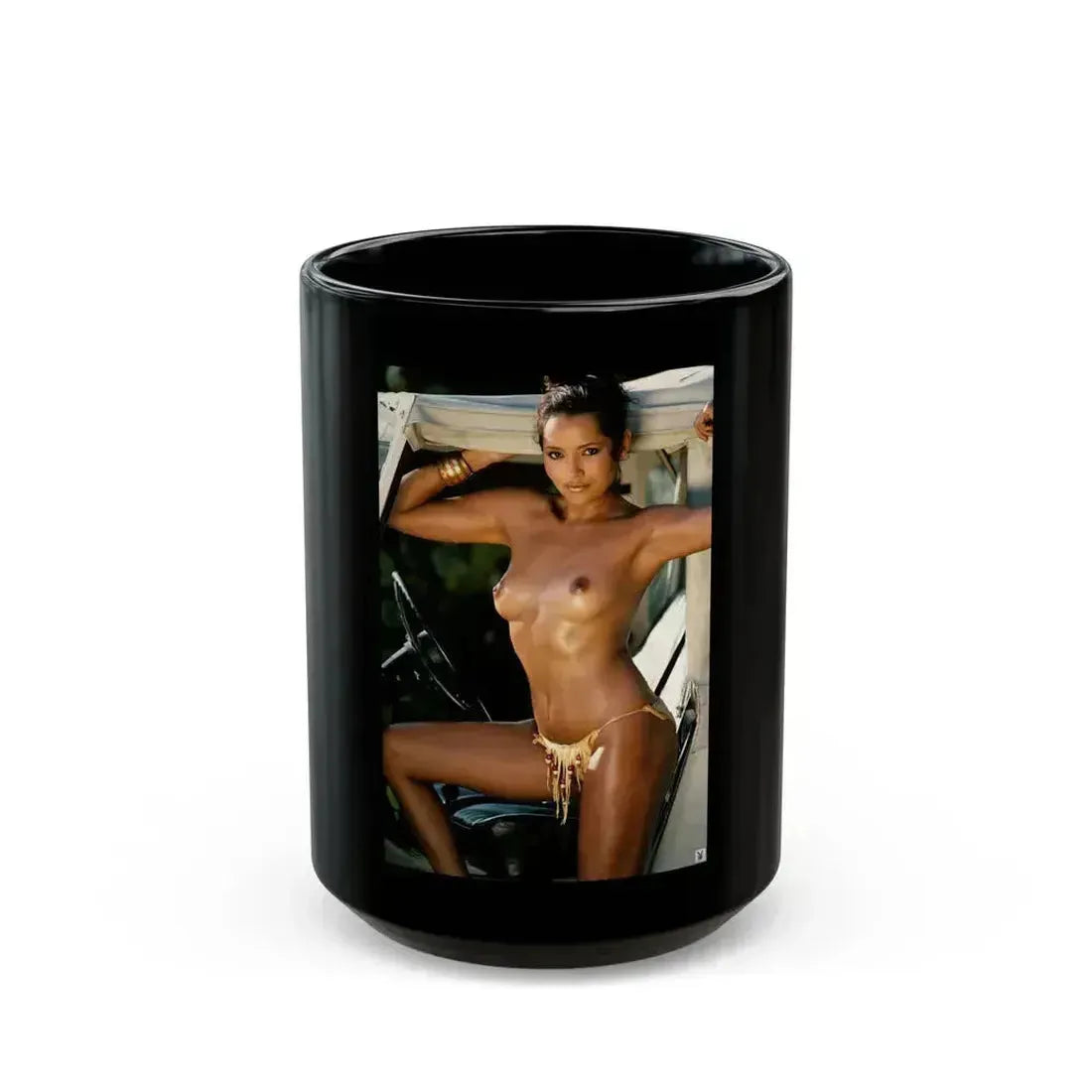 Barbara Carrera #35 - Topless (Vintage Female Icon) Black Coffee Mug 15oz - Go Mug Yourself