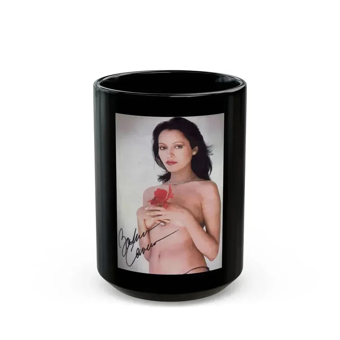 Barbara Carrera #50 (Vintage Female Icon) Black Coffee Mug 15oz - Go Mug Yourself