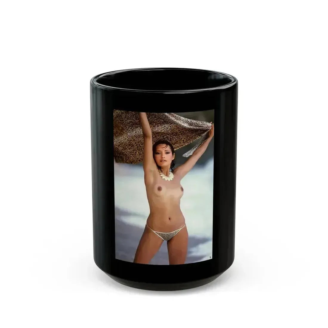 Barbara Carrera #98 - Topless (Vintage Female Icon) Black Coffee Mug 15oz - Go Mug Yourself