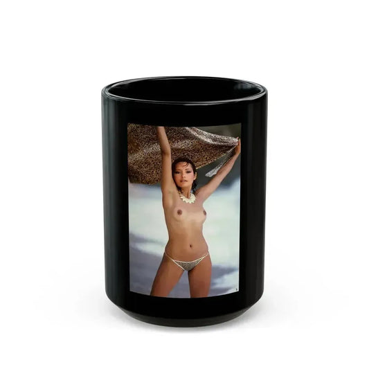 Barbara Carrera #98 - Topless (Vintage Female Icon) Black Coffee Mug 15oz - Go Mug Yourself