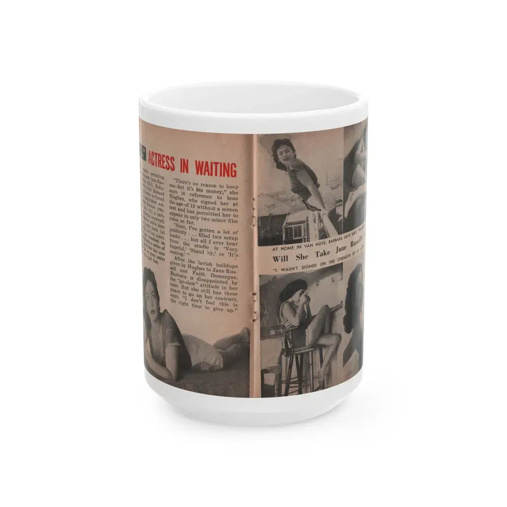 Barbara Darrow #27 - 5 B&W Photos & Article from People Pocket Mag. 12-29-54 (Vintage Female Icon) White Coffee Mug 15oz - Go Mug Yourself