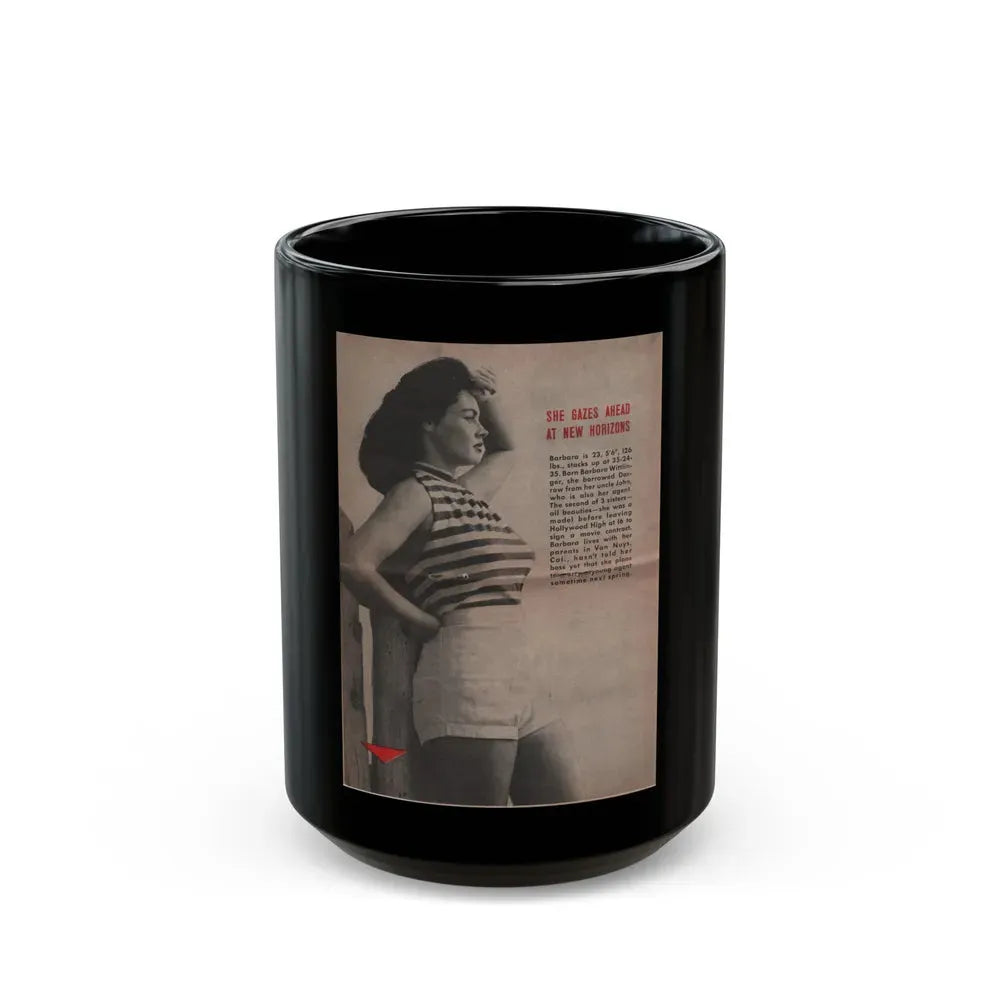 Barbara Darrow #28 - 1 B&W Centerfold Photo & Small Article from People Pocket Mag. 12-29-54 (Vintage Female Icon) Black Coffee Mug 15oz - Go Mug Yourself