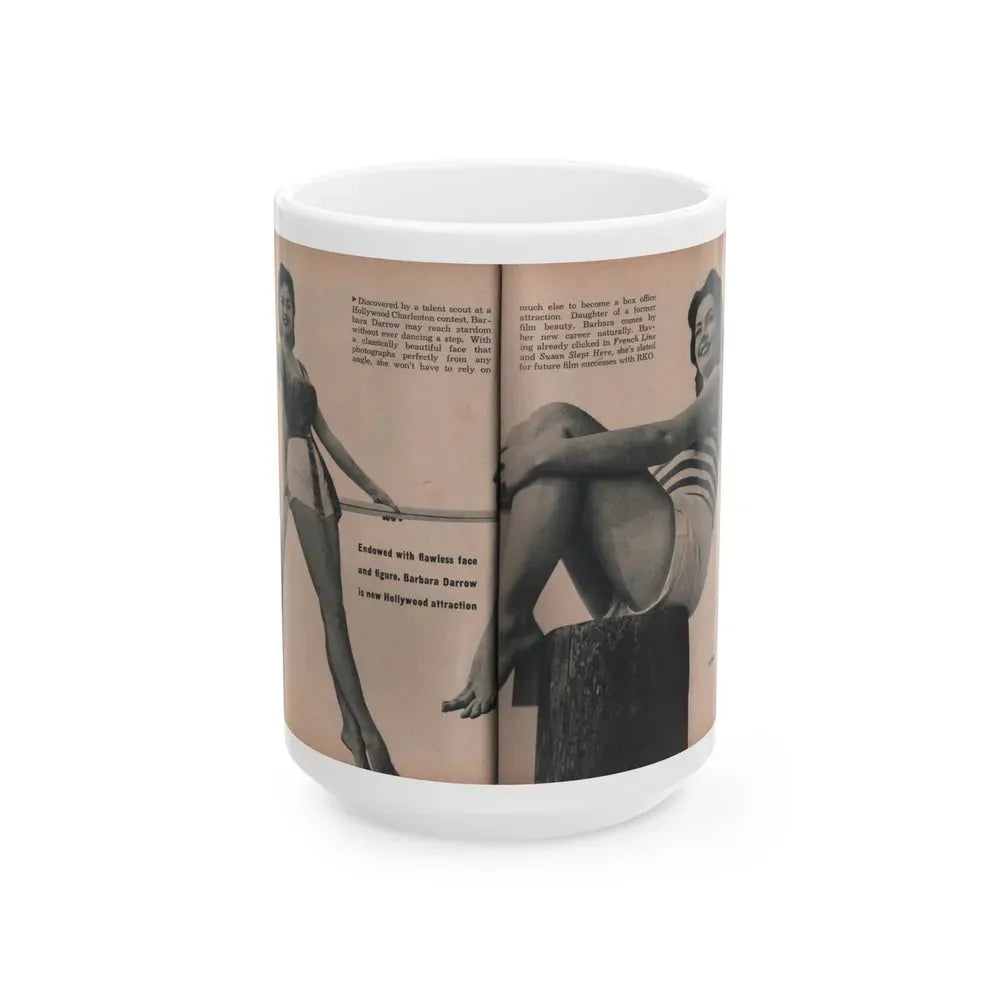 Barbara Darrow #34 - 2 B&W Photos, Caption & Short Article from PHOTO Digest Mag. Dec. '54 (Vintage Female Icon) White Coffee Mug 15oz - Go Mug Yourself