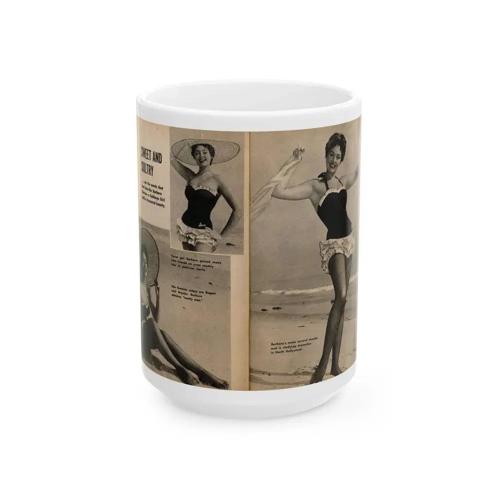 Barbara Darrow #36 - 3 B&W Photos & Captions from Picture Scope Digest Mag. Jan. '57 (Vintage Female Icon) White Coffee Mug 15oz - Go Mug Yourself