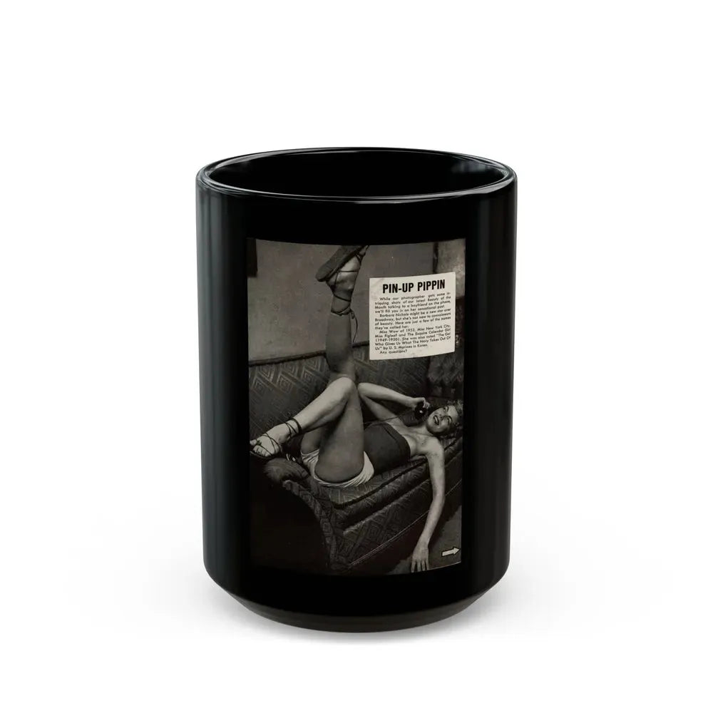 Barbara Nichols #326 - Page 4 of 7 with, 1 B&W Photo & Article from American Beauties Mag. Fall '53 (Vintage Female Icon) Black Coffee Mug 15oz - Go Mug Yourself
