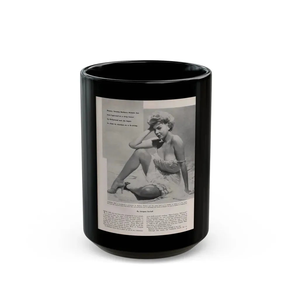 Barbara Nichols #405 - 1 Page, 1 B&W Photo & Article from Modern Man Mag. Sept. '56 (Vintage Female Icon) Black Coffee Mug 15oz - Go Mug Yourself