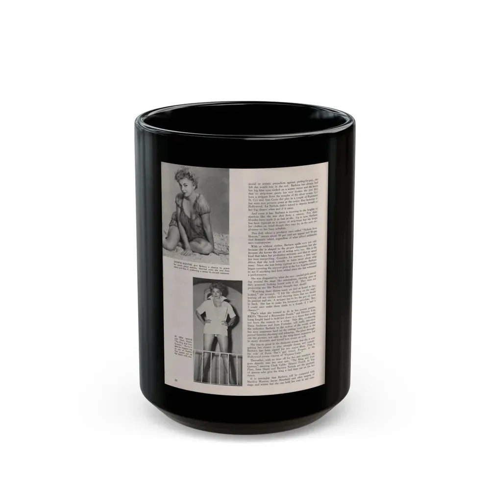 Barbara Nichols #406 - 1 Page, 2 B&W Photos & Article Continued from Modern Man Mag. Sept. '56 (Vintage Female Icon) Black Coffee Mug 15oz - Go Mug Yourself